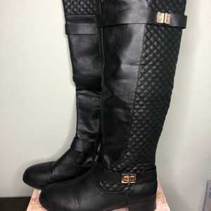 Black Knee High Boots w/ Gold Buckles